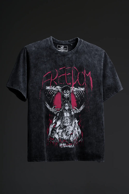 Freedom Acid Washed - AOT Anime Oversized T-shirt